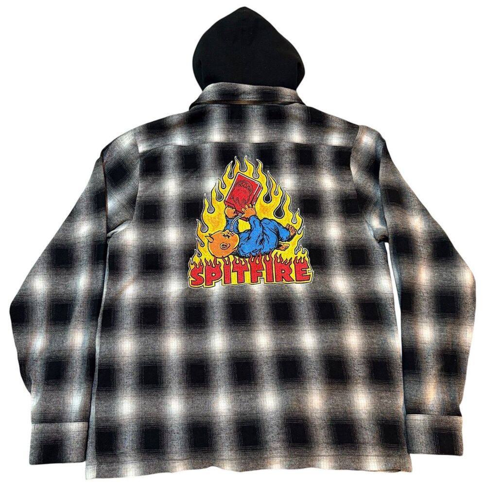 Spitfire Demonseed Black & White Hooded Flannel Shirt Size Large